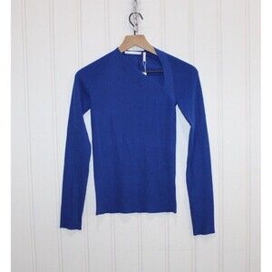 Helmut Lang Asymmetric Rib Knit Sweater Top Blue Size Small Designer‎ Luxury NWT